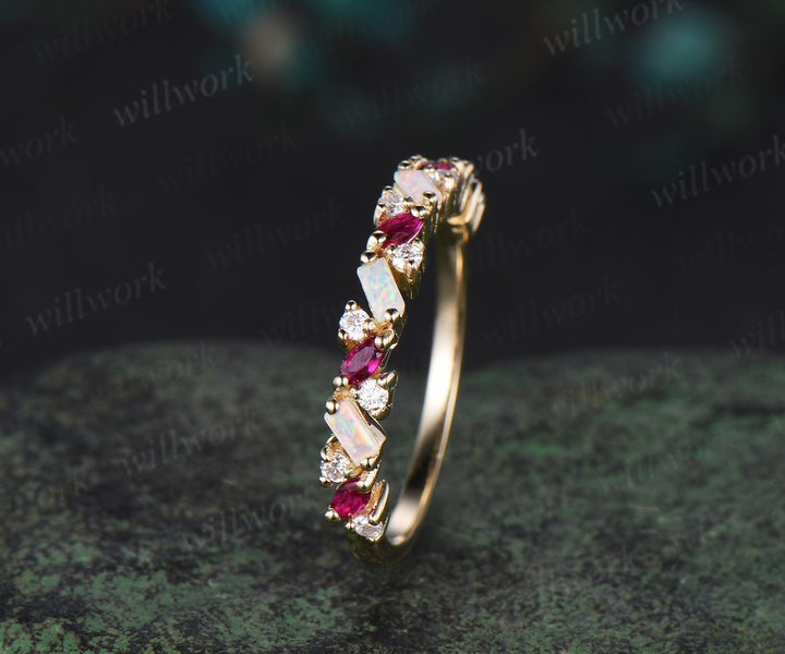 Cluster Baguette cut opal wedding band vintage marquise ruby Multi-Stone ring dainty Matching stacking moissanite Anniversary Gifts