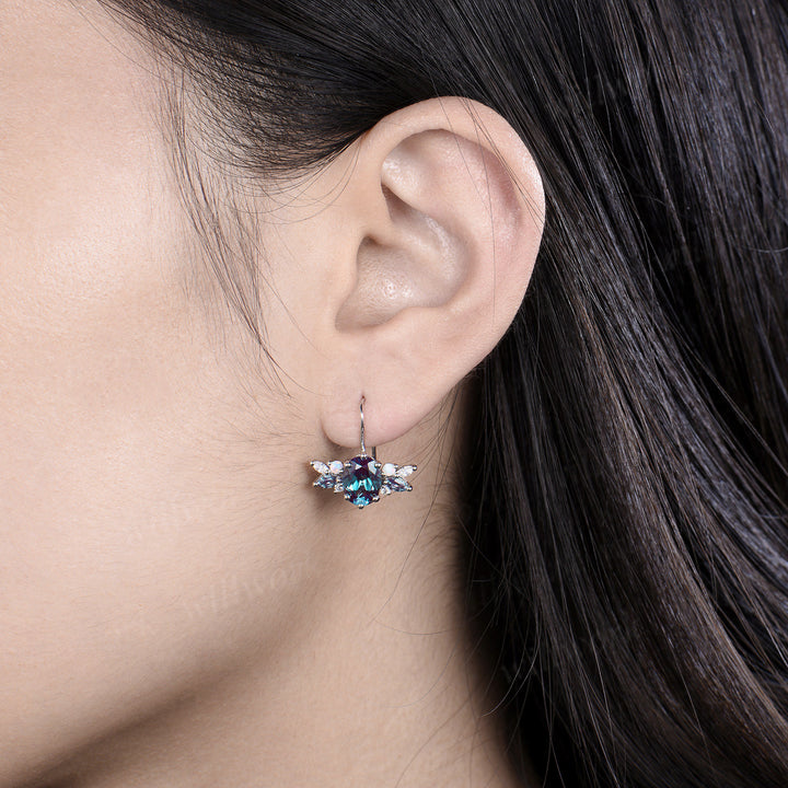 Oval cut alexandrite Stud Earrings white gold cluster opal moissanite Earrings women anniversary gifts
