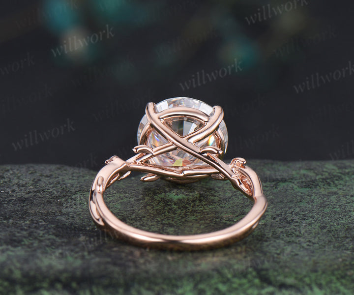 4ct round brilliant cut moissanite leaf branch ring nature inspired moissanite diamonds engagement ring wedding anniversary gifts