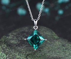 6ct princess cut green emerald necklace solitaire green gemstone pendant necklace May birthstone gift