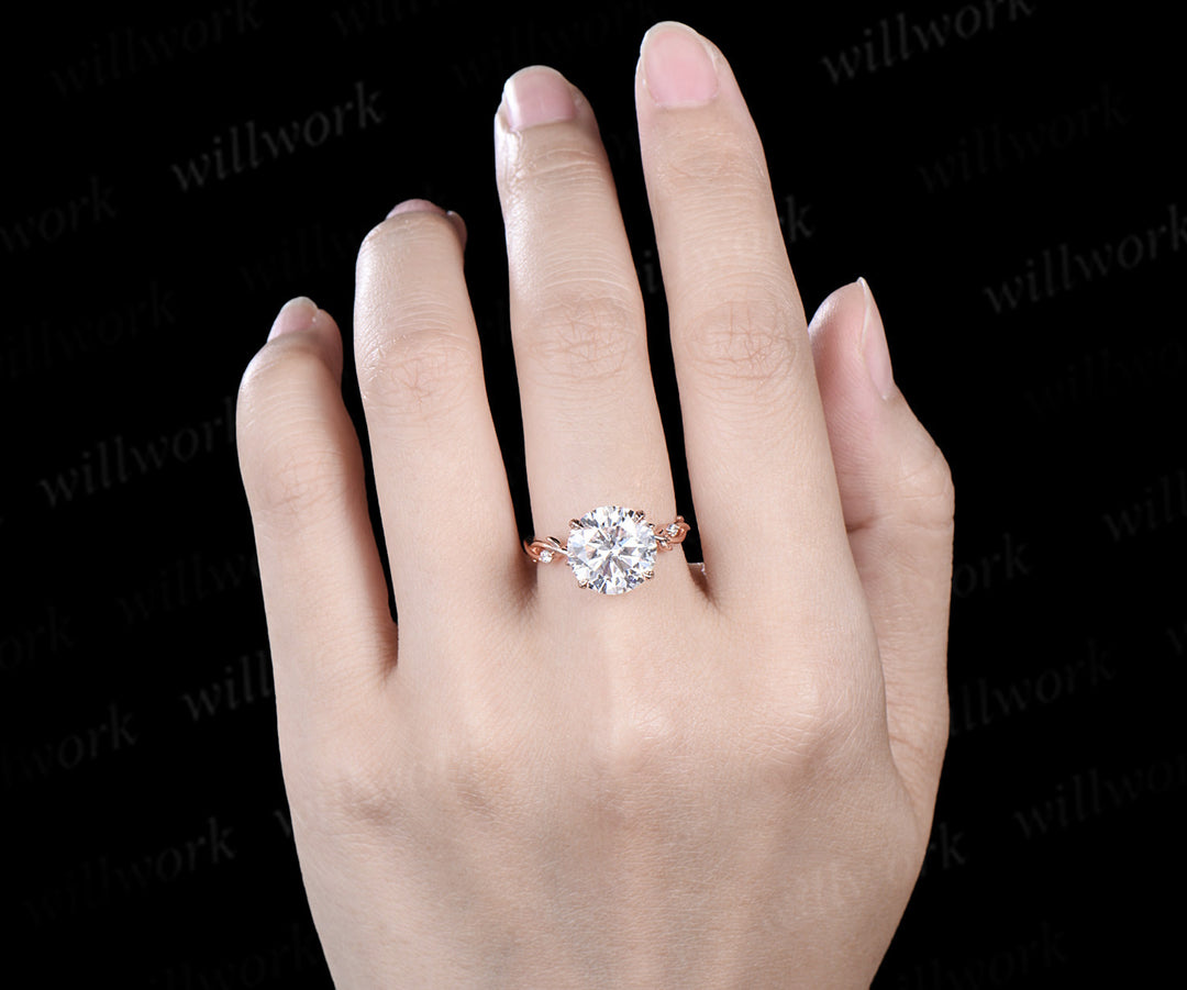 4ct round brilliant cut moissanite leaf branch ring nature inspired moissanite diamonds engagement ring wedding anniversary gifts