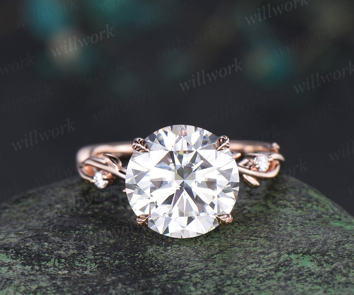 4ct round brilliant cut moissanite leaf branch ring nature inspired moissanite diamonds engagement ring wedding anniversary gifts