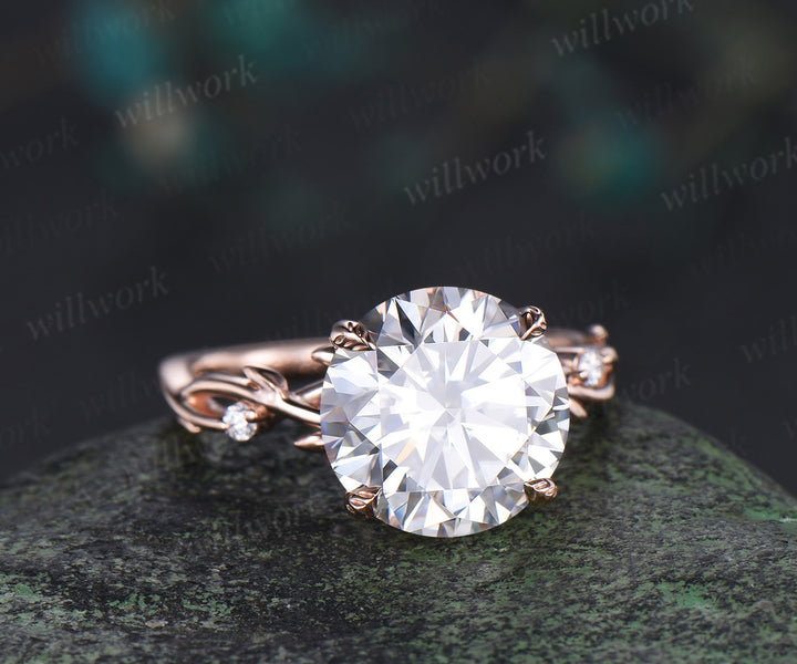 4ct round brilliant cut moissanite leaf branch ring nature inspired moissanite diamonds engagement ring wedding anniversary gifts