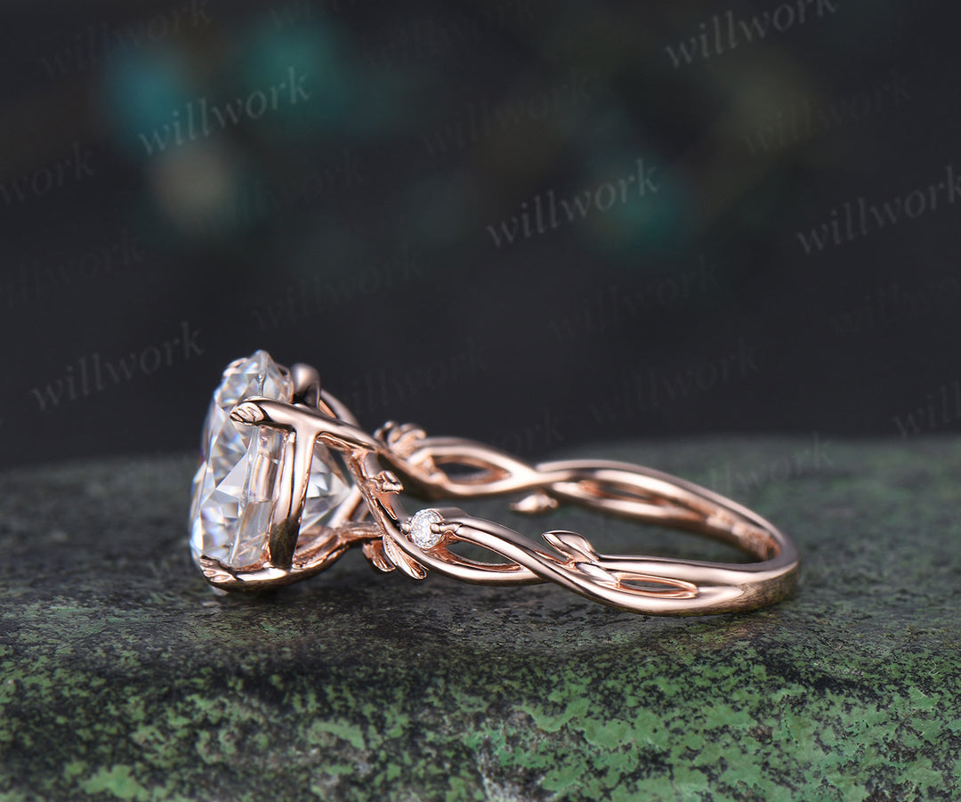 4ct round brilliant cut moissanite leaf branch ring nature inspired moissanite diamonds engagement ring wedding anniversary gifts