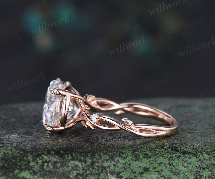 4ct round brilliant cut moissanite leaf branch ring nature inspired moissanite diamonds engagement ring wedding anniversary gifts