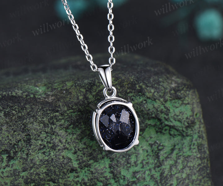 Unique 10x12mm oval cut blue sandstone pendant necklace solitaire Galaxy gemstone necklace gifts