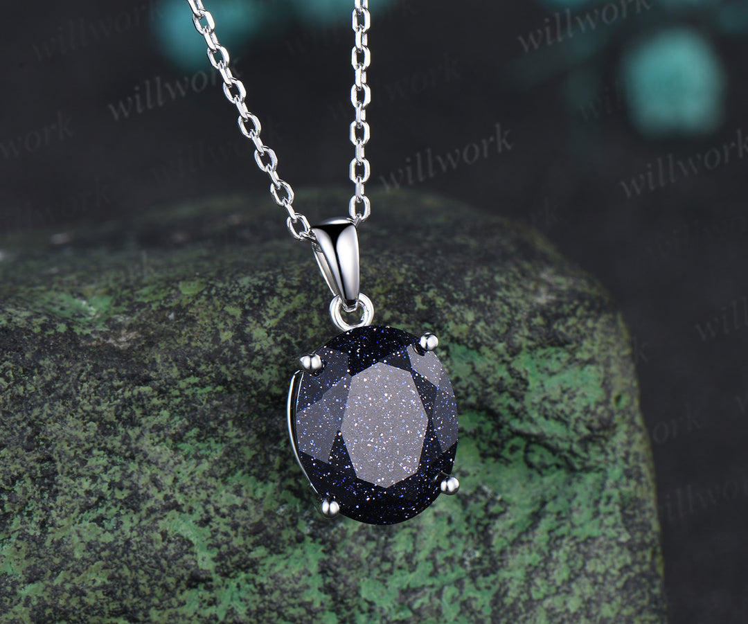 Unique 10x12mm oval cut blue sandstone pendant necklace solitaire Galaxy gemstone necklace gifts