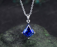 10x13mm kite cut blue sapphire necklace minimalist solitaire blue gemstone pendant September jewelry gifts