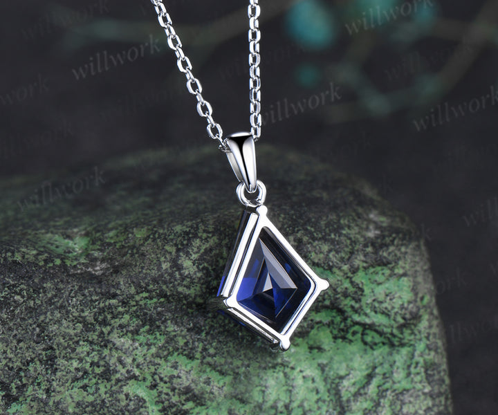 10x13mm kite cut blue sapphire necklace minimalist solitaire blue gemstone pendant September jewelry gifts