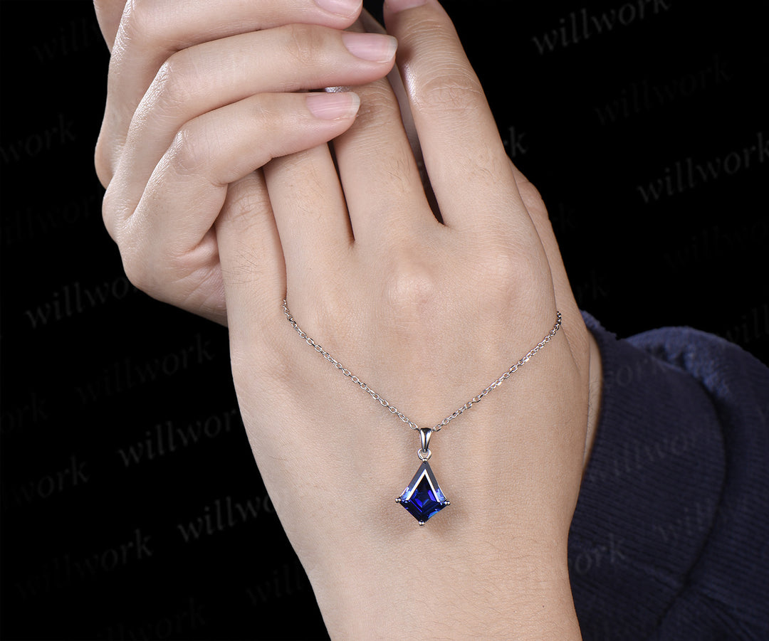 10x13mm kite cut blue sapphire necklace minimalist solitaire blue gemstone pendant September jewelry gifts