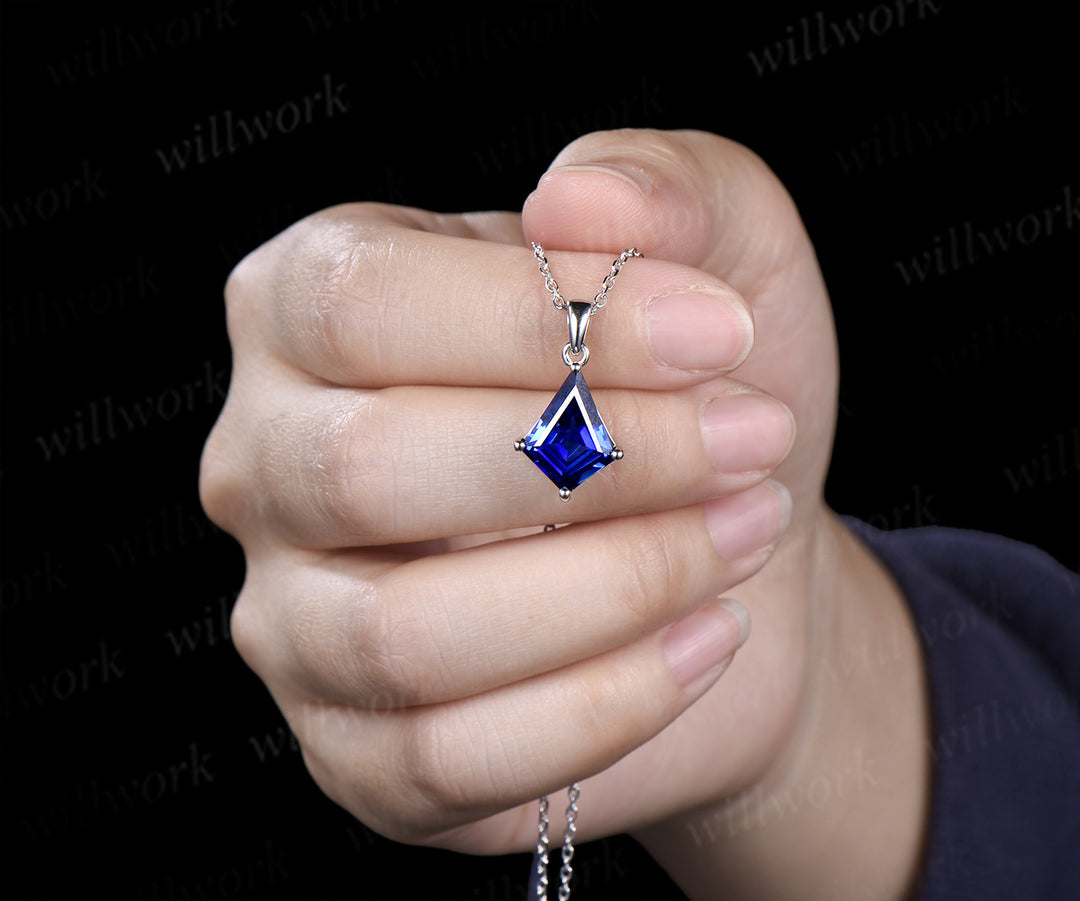 10x13mm kite cut blue sapphire necklace minimalist solitaire blue gemstone pendant September jewelry gifts