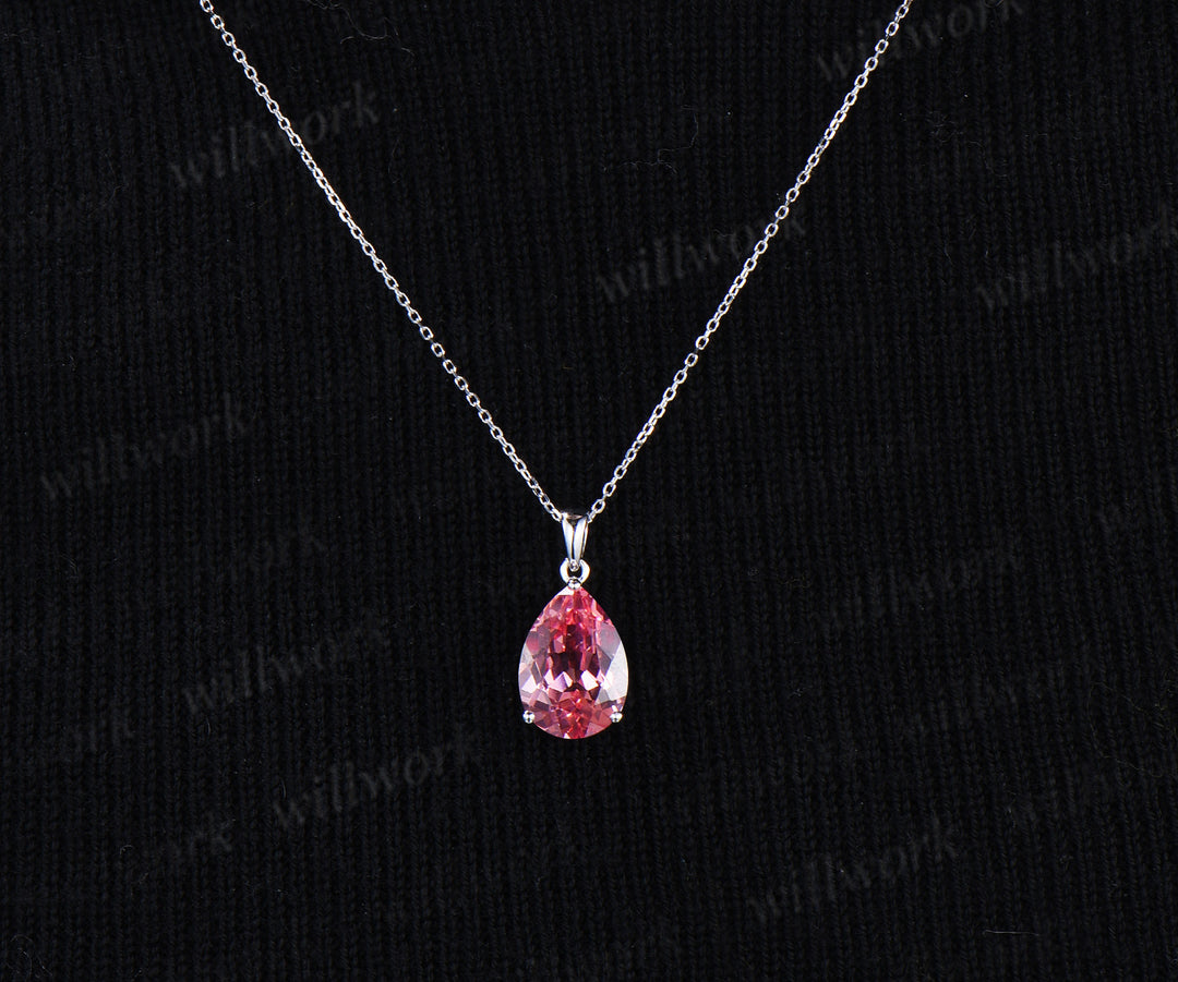 6ct pear cut padparadscha necklace solitaire pink sapphire pendant necklace minimalist necklace gifts for her