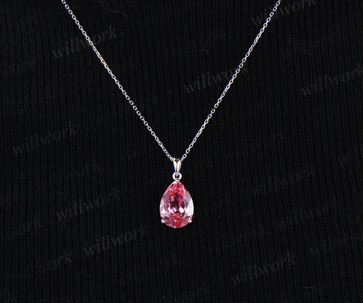 6ct pear cut padparadscha necklace solitaire pink sapphire pendant necklace minimalist necklace gifts for her