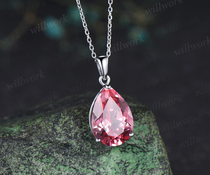 6ct pear cut padparadscha necklace solitaire pink sapphire pendant necklace minimalist necklace gifts for her