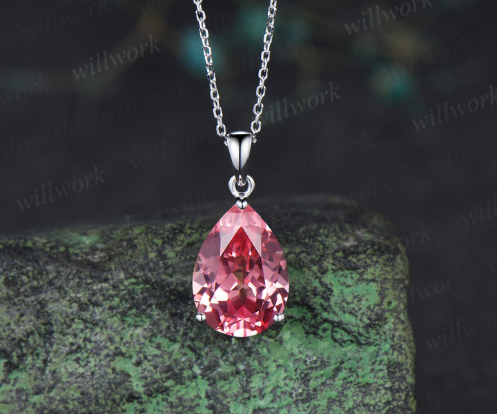 6ct pear cut padparadscha necklace solitaire pink sapphire pendant necklace minimalist necklace gifts for her