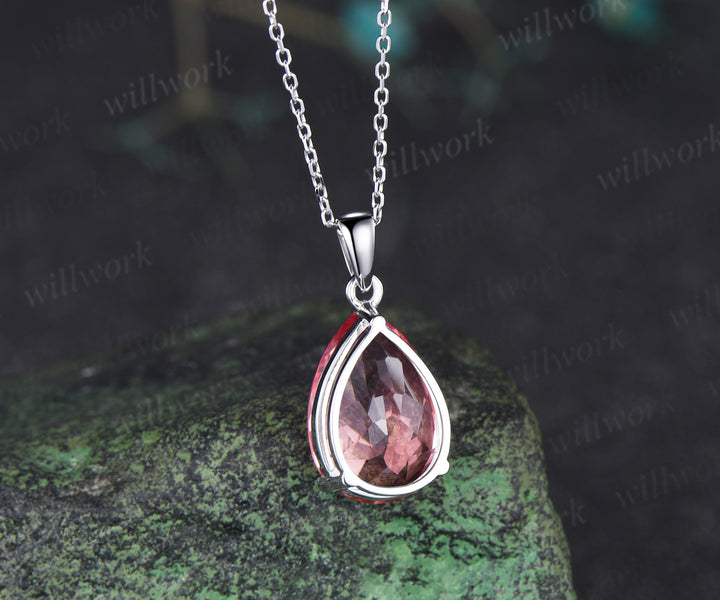 6ct pear cut padparadscha necklace solitaire pink sapphire pendant necklace minimalist necklace gifts for her