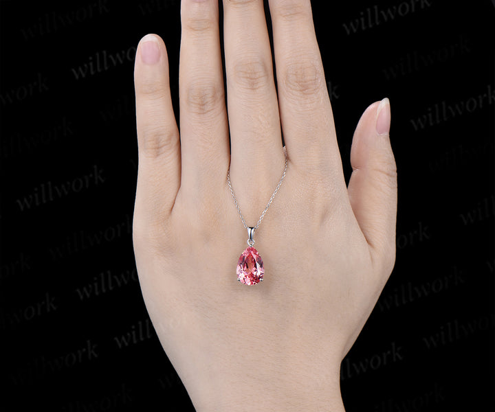 6ct pear cut padparadscha necklace solitaire pink sapphire pendant necklace minimalist necklace gifts for her