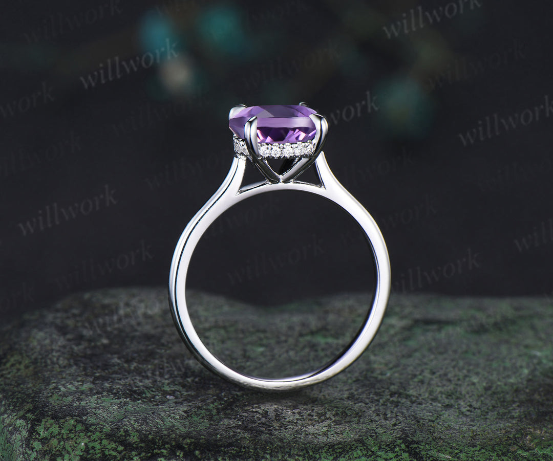 3ct round cut purple amethyst engagement ring hidden halo diamond wedding ring women 14k white gold