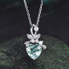 Heart cut natural moss agate necklace white gold leaf nature inspired pendant bridal jewelry