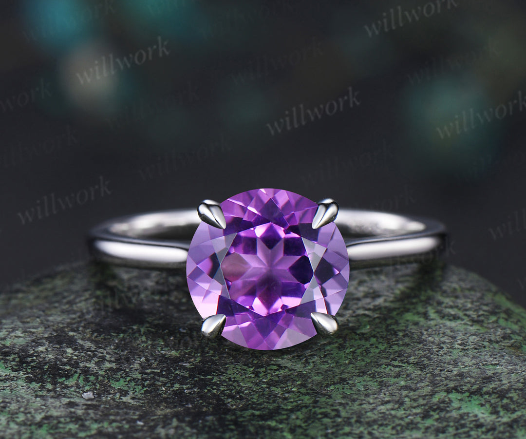 3ct round cut purple amethyst engagement ring hidden halo diamond wedding ring women 14k white gold