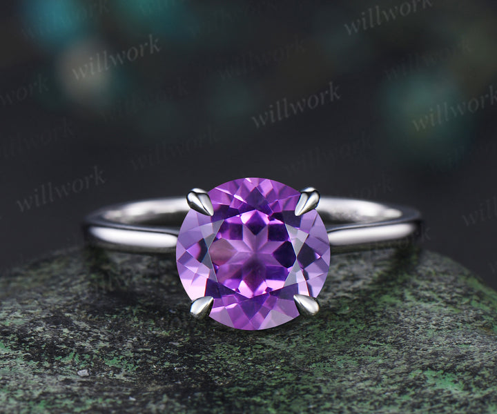 3ct round cut purple amethyst engagement ring hidden halo diamond wedding ring women 14k white gold