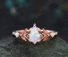 Unique kite opal engagement ring leaf sunstone 14k rose gold art deco nature inspired promise anniversary gift