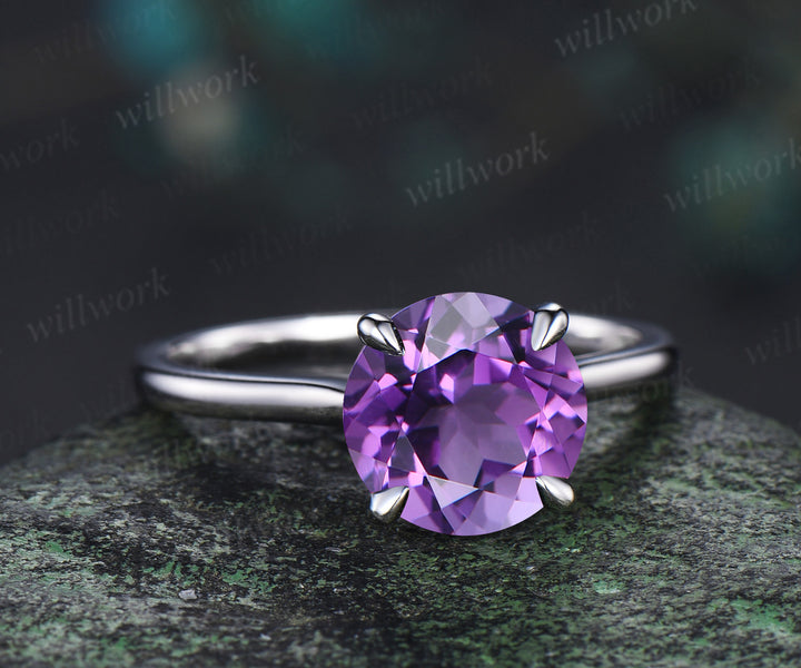 3ct round cut purple amethyst engagement ring hidden halo diamond wedding ring women 14k white gold