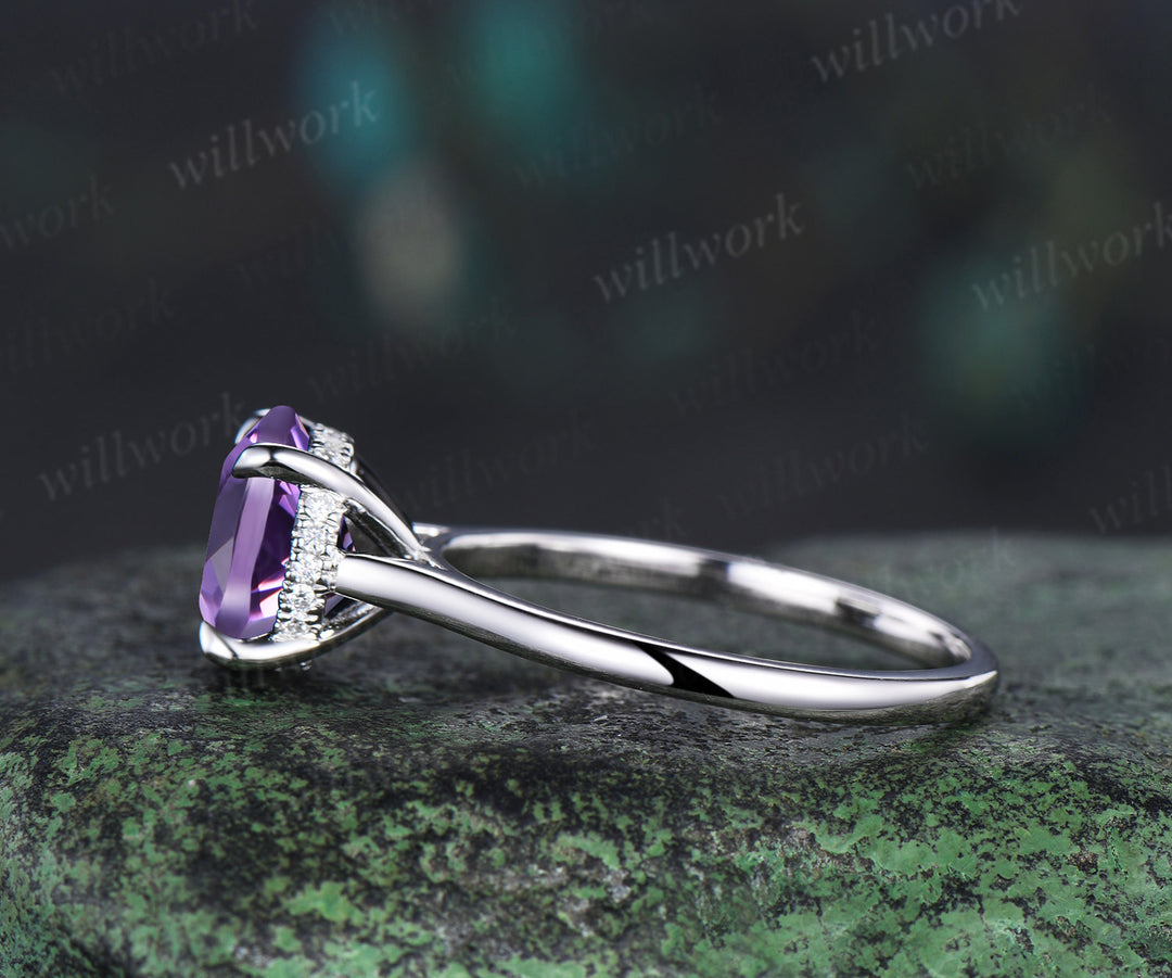 3ct round cut purple amethyst engagement ring hidden halo diamond wedding ring women 14k white gold