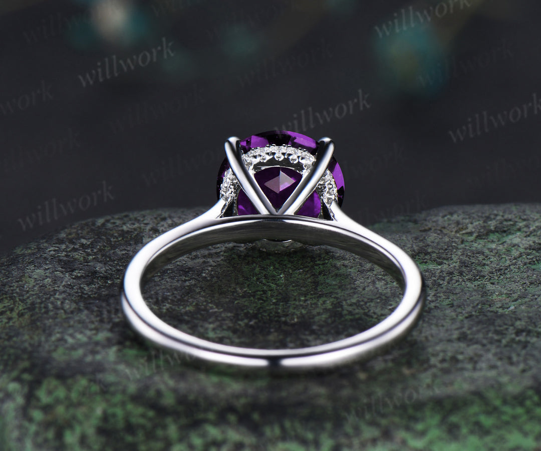 3ct round cut purple amethyst engagement ring hidden halo diamond wedding ring women 14k white gold