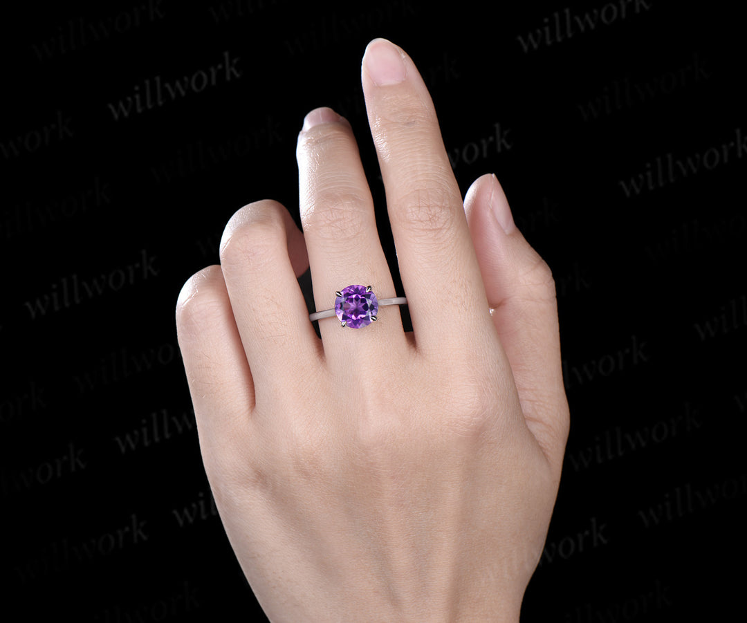 3ct round cut purple amethyst engagement ring hidden halo diamond wedding ring women 14k white gold