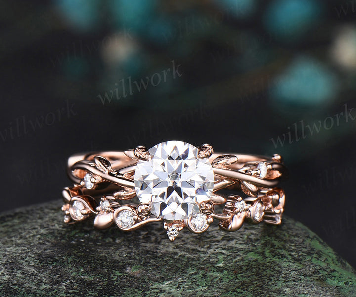 1ct round moissanite promise ring diamond half eternity vine branch leaf infinity engagement ring women rose goldgift