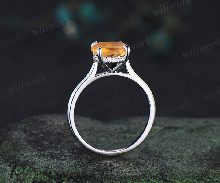 3ct round cut yellow citrine engagement ring hidden halo diamond bridal ring women 14k white gold