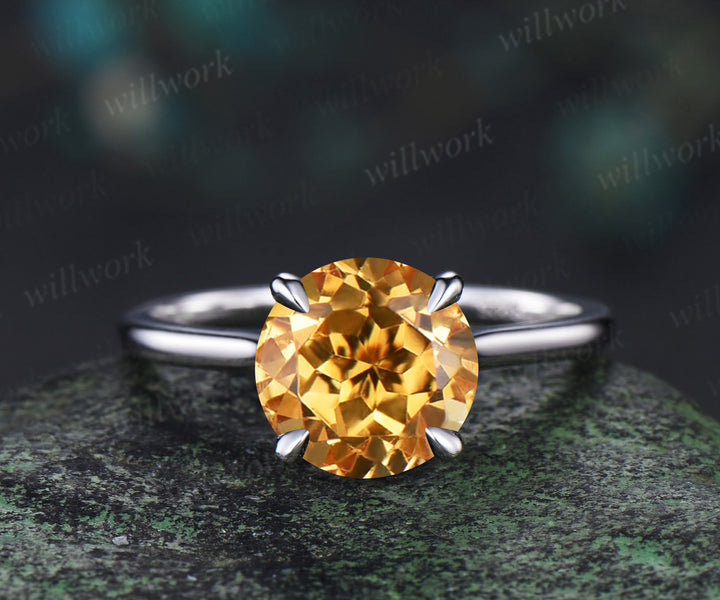 3ct round cut yellow citrine engagement ring hidden halo diamond bridal ring women 14k white gold