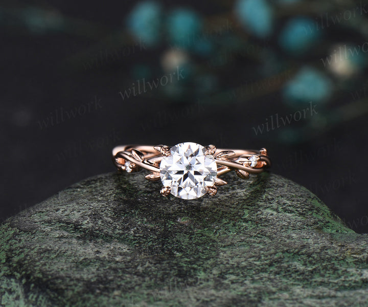 1ct round moissanite promise ring diamond half eternity vine branch leaf infinity engagement ring women rose goldgift