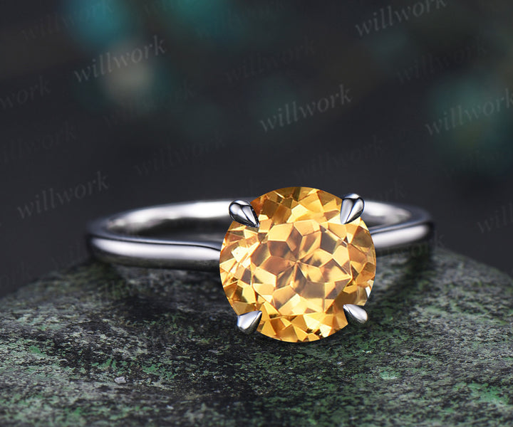 3ct round cut yellow citrine engagement ring hidden halo diamond bridal ring women 14k white gold