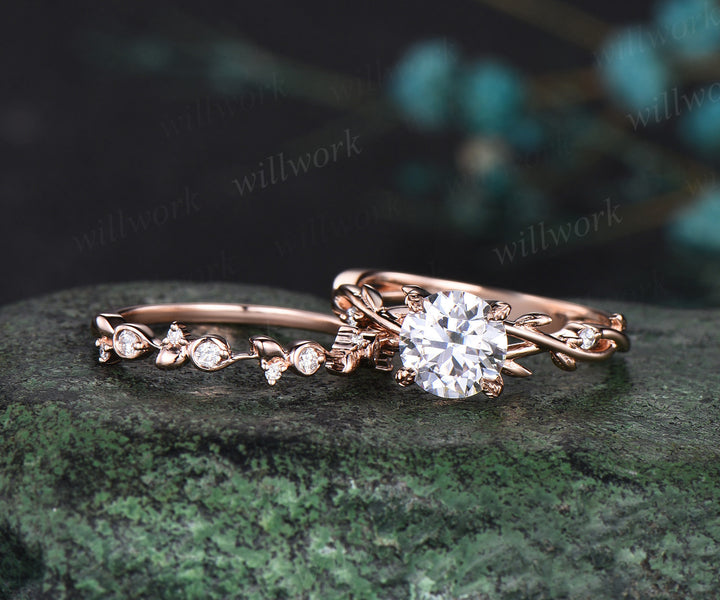 1ct round moissanite promise ring diamond half eternity vine branch leaf infinity engagement ring women rose goldgift