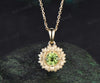 Round cut peridot Sunflower Necklace 14k yellow gold unique Solitaire Pendant women jewelry