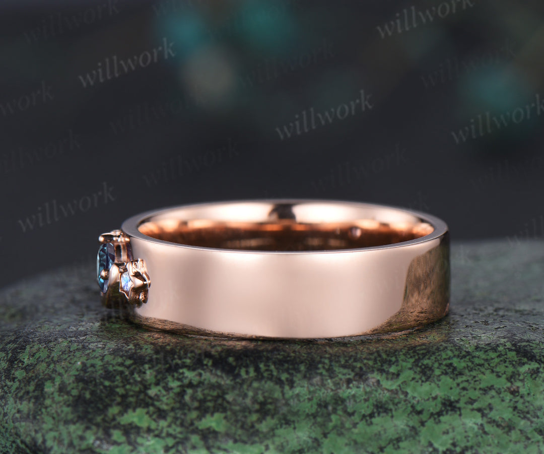 Round Cut Alexandrite Art Deco Moon Star Twisted Engagement Ring Moonstone Opal Accents & Matching Alexandrite Moon Star Men Wedding Ring Unique Couple Ring Set