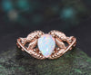 Pear shaped white opal wedding ring rose gold branch leaf Solitaire infinity engagement ring women Teardrop anniversary gift