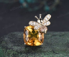 Cushion citrine bumblebee brooch pave moissanites pink tourmalines lapel pins cute bee brooch jewelry gifts for women