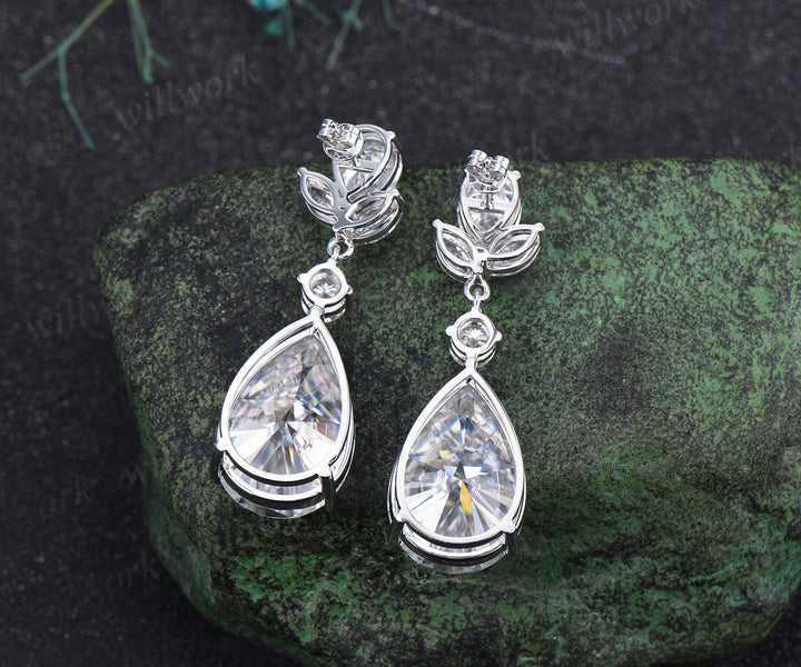 18ct pear big moissanite earrings solid 14k white gold cluster drop earrings women anniversary gift