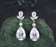 18ct pear big moissanite earrings solid 14k white gold cluster drop earrings women anniversary gift