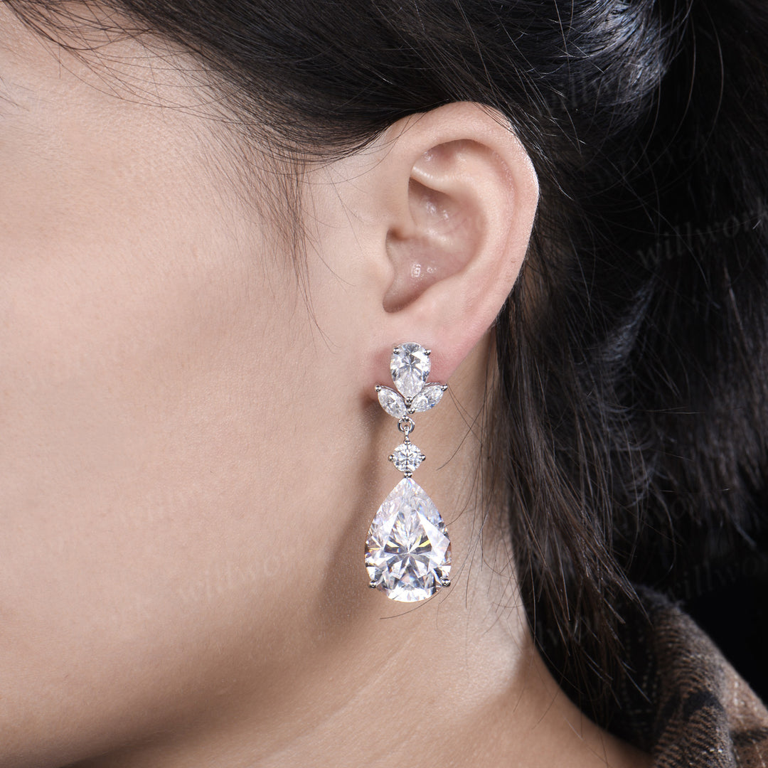 18ct pear big moissanite earrings solid 14k white gold cluster drop earrings women anniversary gift
