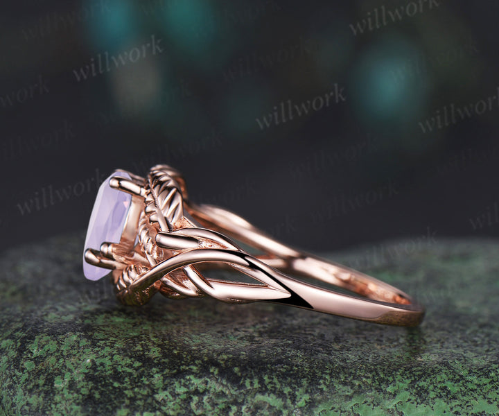 Pear cut Lavender Amethyst wedding ring rose gold branch leaf Solitaire infinity engagement ring women Teardrop anniversary gift