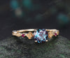 1ct round cut alexandrite ring vintage floral leaf engagement ring yellow gold ruby unique promise ring her