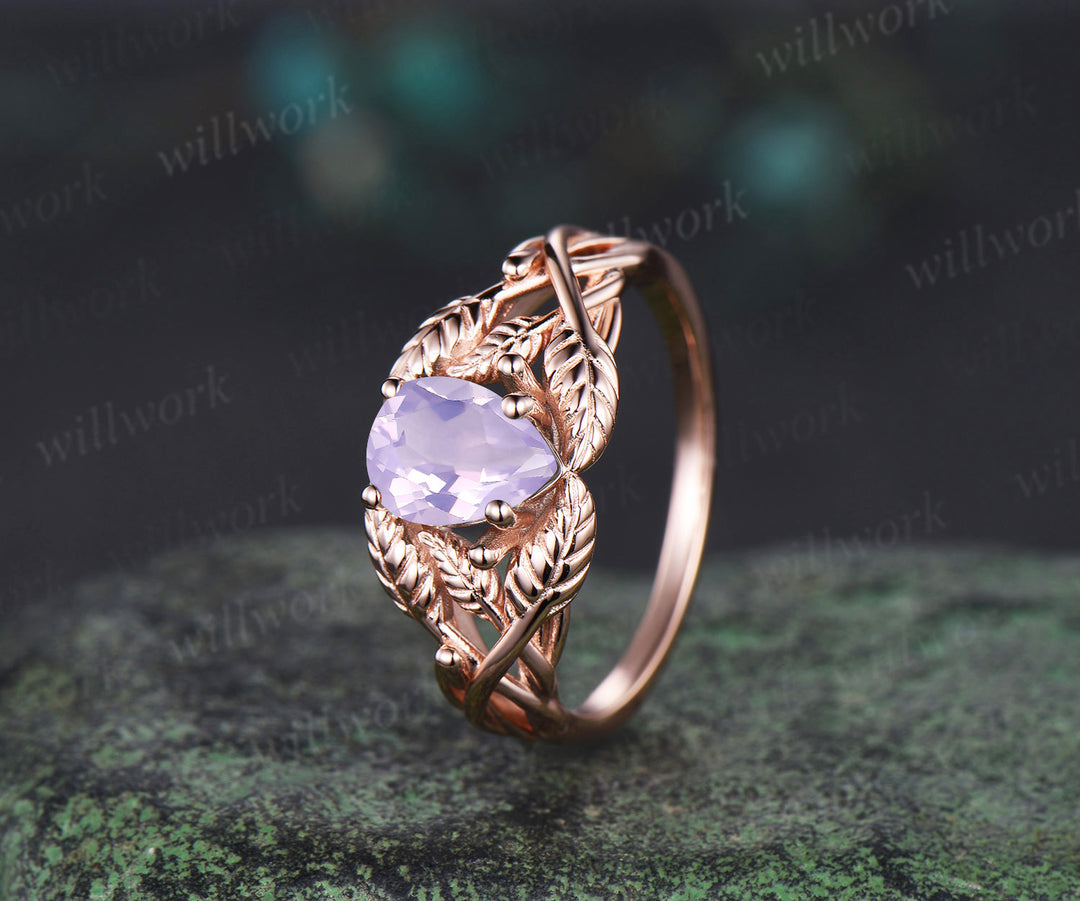 Pear cut Lavender Amethyst wedding ring rose gold branch leaf Solitaire infinity engagement ring women Teardrop anniversary gift