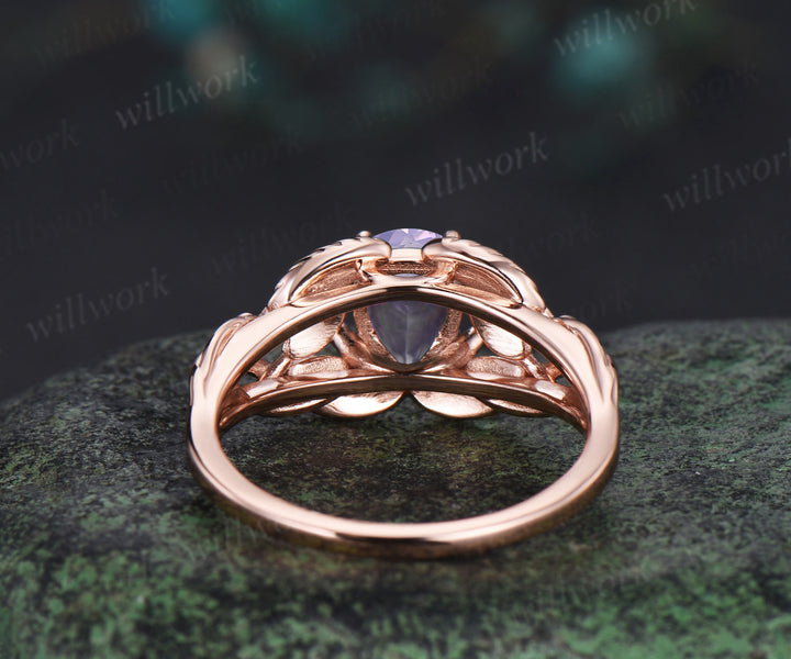 Pear cut Lavender Amethyst wedding ring rose gold branch leaf Solitaire infinity engagement ring women Teardrop anniversary gift