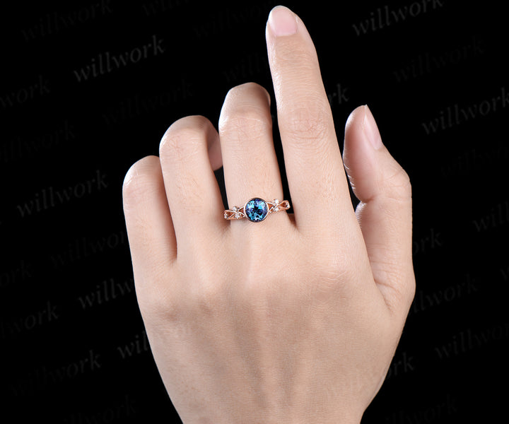 1ct round cut alexandrite bezel engagement ring split shank infinity diamond ring women unique promise ring