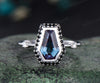 Unique coffin alexandrite engagement ring black diamonds halo alexandrite ring bridal wedding ring anniversary gifts for women