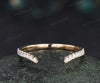 Curved open gap diamond wedding band solid 14k yellow gold half eternity stackable matching dainty bridal ring women gift